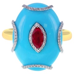 11.59 Carat ''Sleeping Beauty'' Turquoise Vivid Red Burma Ruby 'Crown' 18K Ring