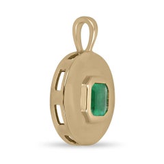 1.15ct 14K Natural Asscher Emerald Bezel Set in Round Gold Gypsy Pendant Necklac