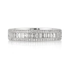 1.15ct Baguette and Round Brilliant Cut Diamond Band in 18k White Gold