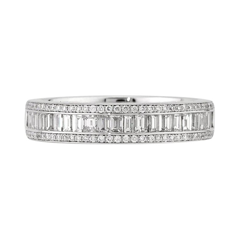 1.15ct Baguette and Round Brilliant Cut Diamond Band in 18k White Gold