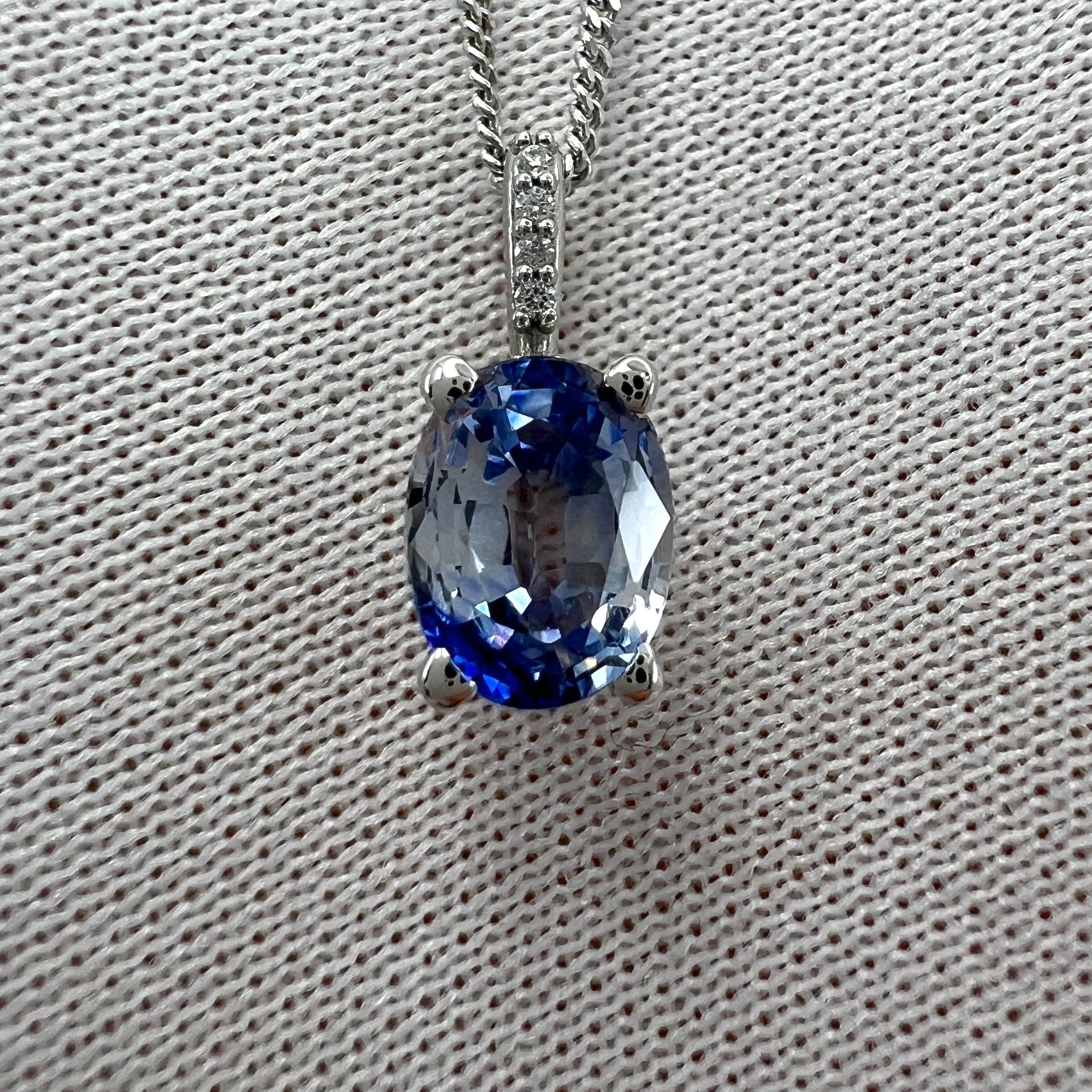 1.15ct Bi Colour Blue Ceylon Sapphire Diamond 18k White Gold Hidden Halo Pendant For Sale 5