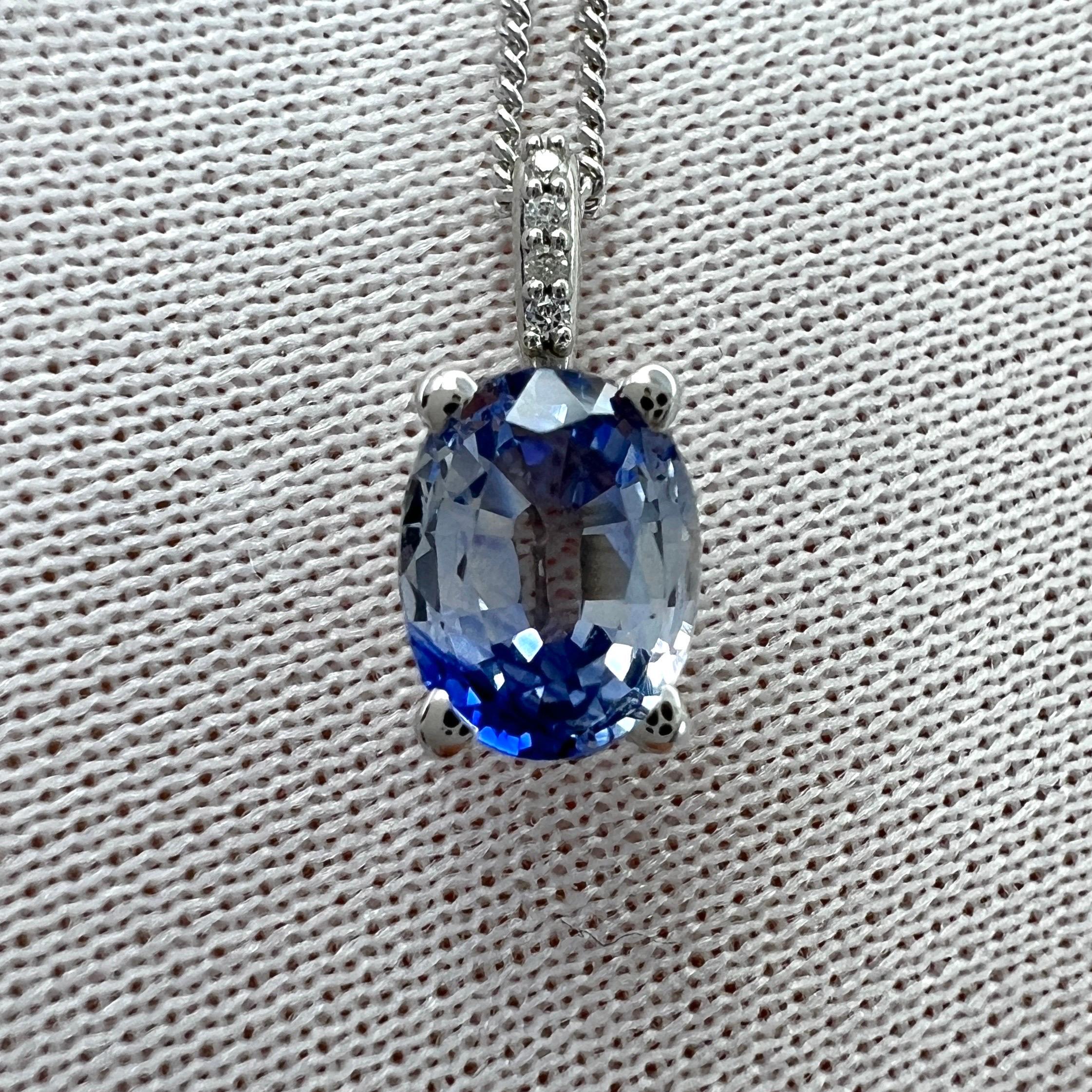 1.15ct Bi Colour Blue Ceylon Sapphire Diamond 18k White Gold Hidden Halo Pendant For Sale 7