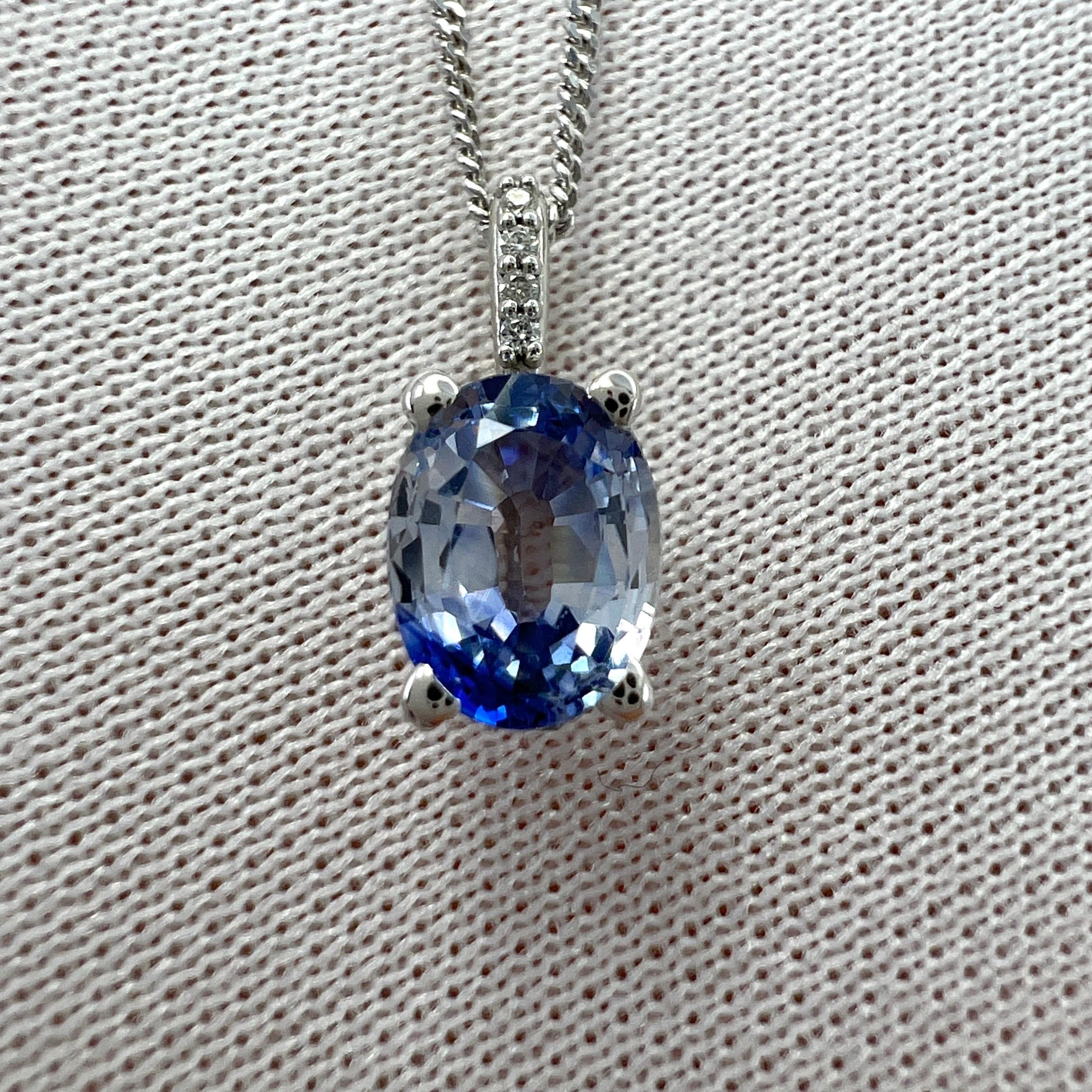 1.15ct Bi Colour Blue Ceylon Sapphire Diamond 18k White Gold Hidden Halo Pendant For Sale 1