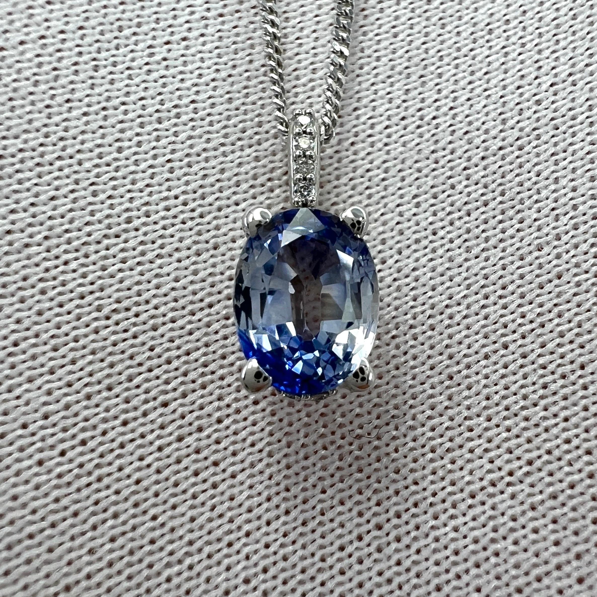 1.15ct Bi Colour Blue Ceylon Sapphire Diamond 18k White Gold Hidden Halo Pendant For Sale 3