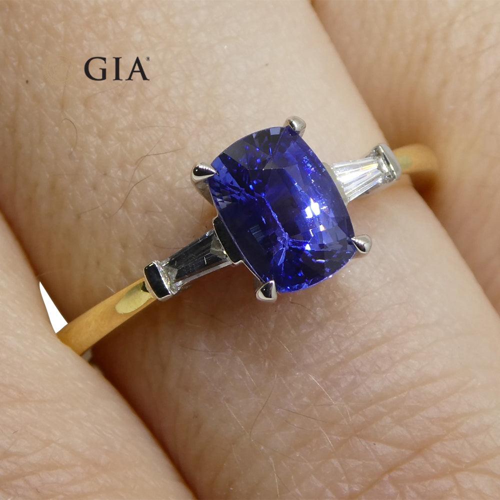 The GIA report reads as follows:

 

GIA Report Number: 2201980979
Shape: Cushion
Cutting Style:
Cutting Style: Crown: Modified Brilliant Cut
Cutting Style: Pavilion: Step Cut
Transparency: Transparent
Color: Blue

 

RESULTS
Species: Natural