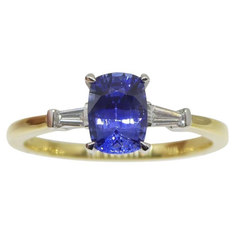 1.15ct Blue Sapphire & Diamond Statement or Engagement Ring in 18k Yellow Gold For Sale