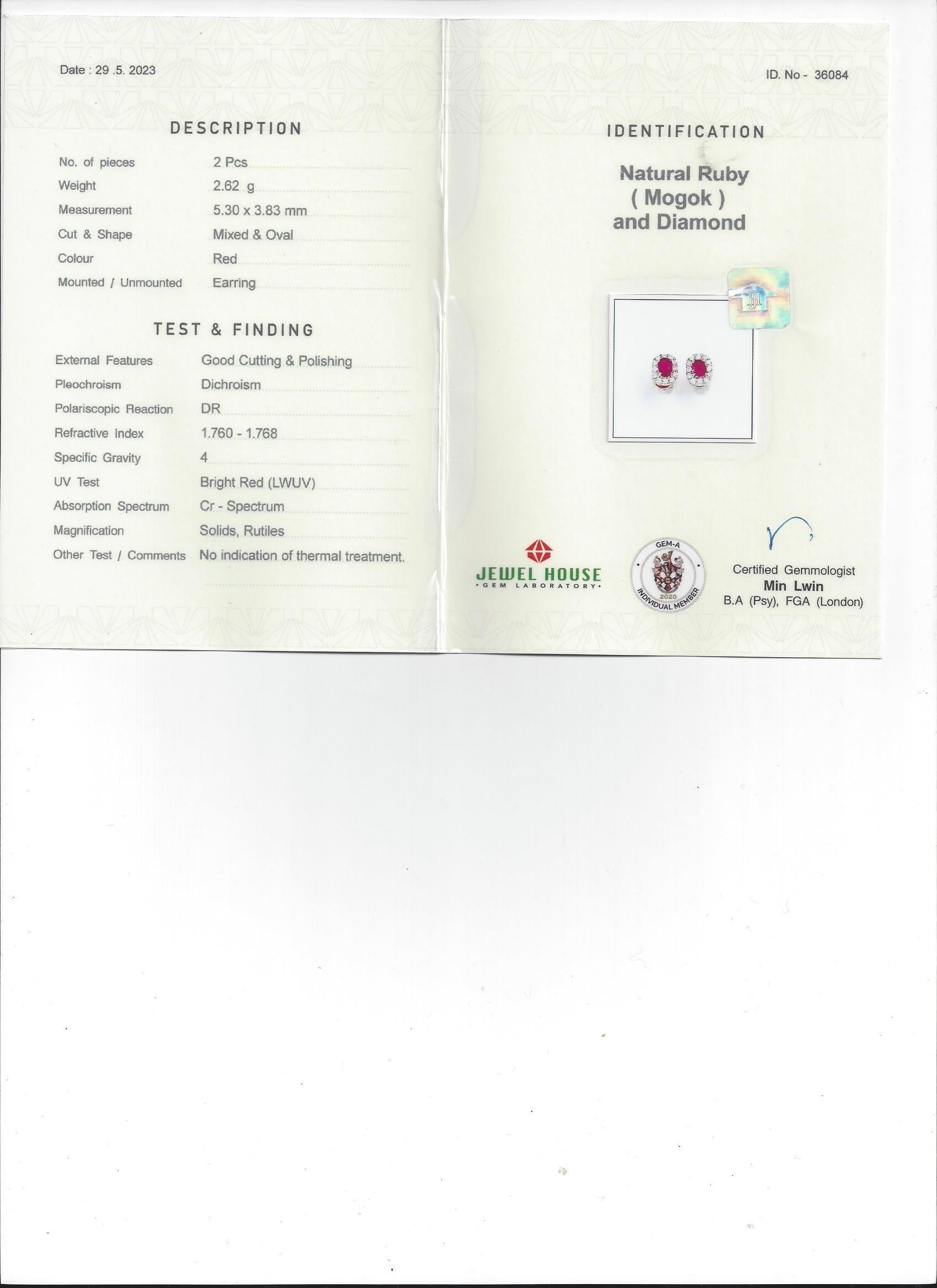 Art Deco 1.15Ct Burma Unheated Ruby Earring in 18k Yellow Gold For Sale