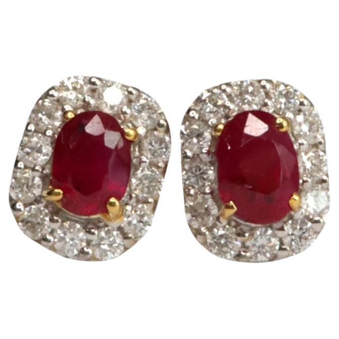 1.15Ct Burma Unheated Ruby Earring in 18k Yellow Gold