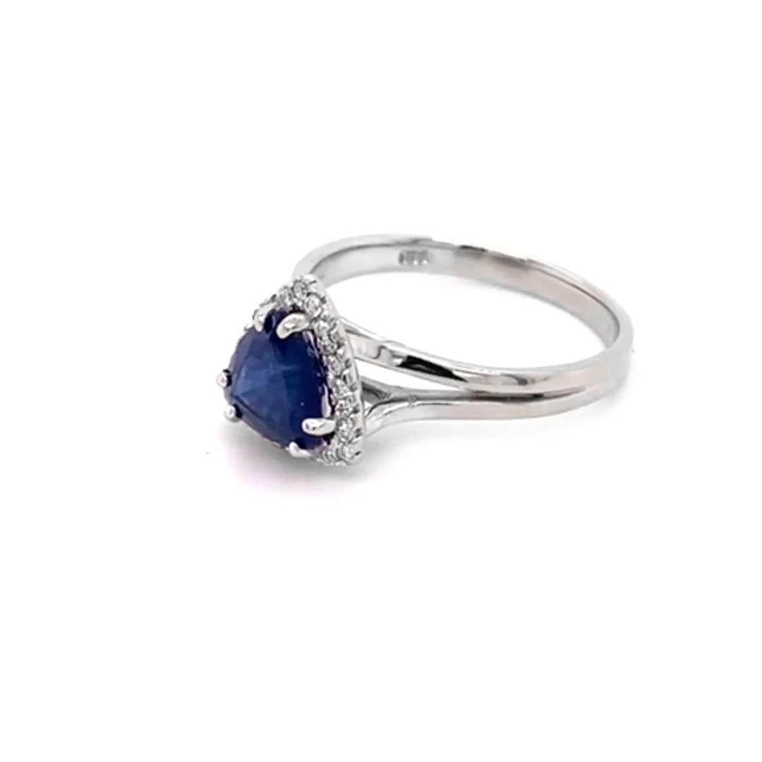 1.15 Carat Natural Ceylon Blue Sapphire 14 Karat White Gold Ring For Sale 2