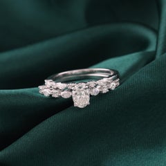 Modern 1.15ct Oval Diamond Engagement Ring Set, 18k White Gold