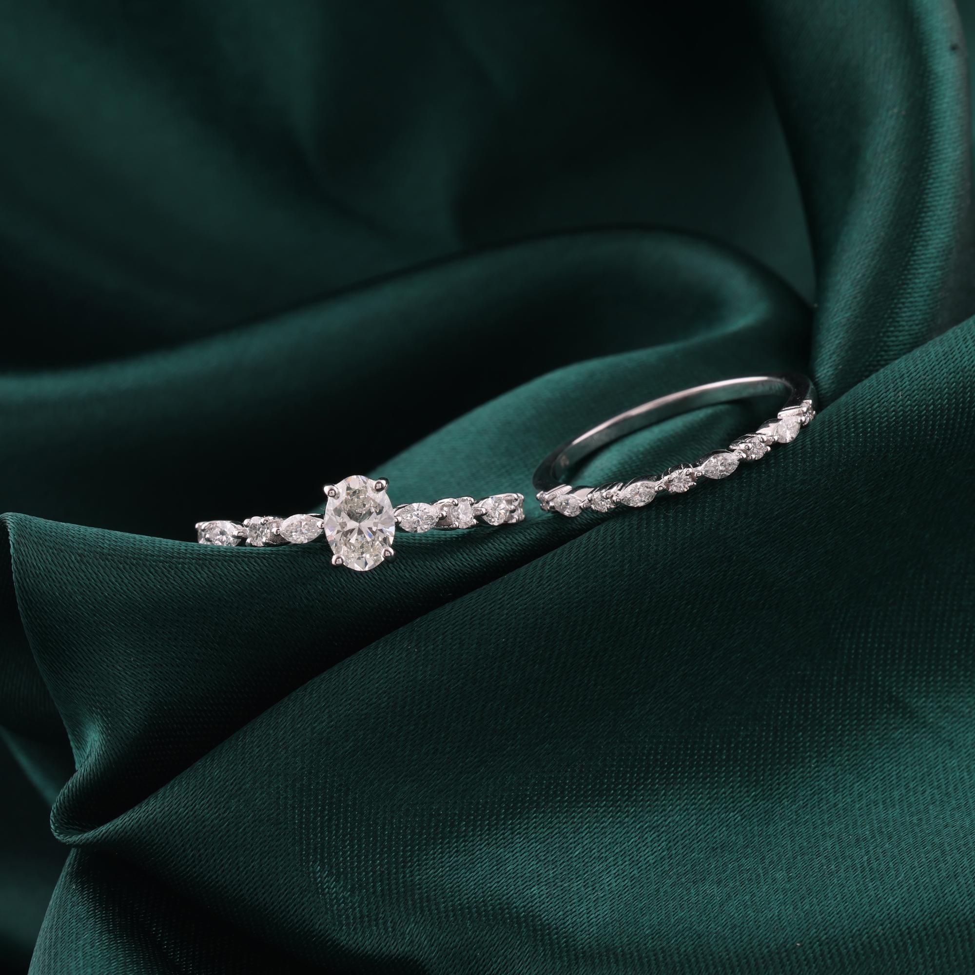 Im Angebot: 1.15Ct Certified Oval Diamond Solitaire Stackable Band Ring Set 18K White Gold () 4