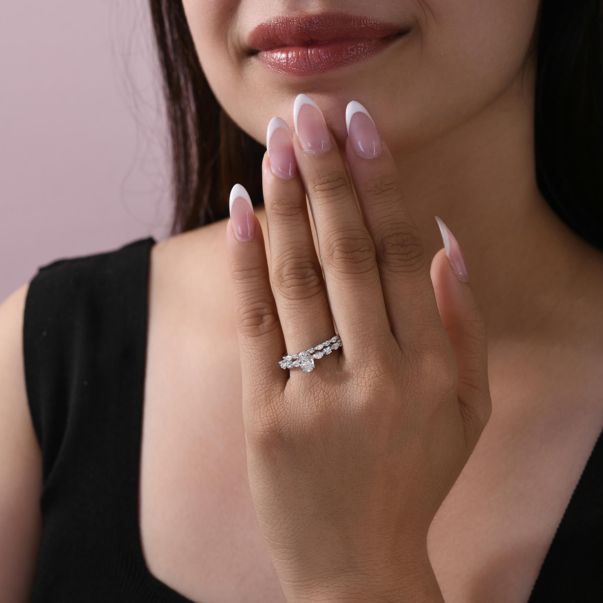 Im Angebot: 1.15Ct Certified Oval Diamond Solitaire Stackable Band Ring Set 18K White Gold () 6