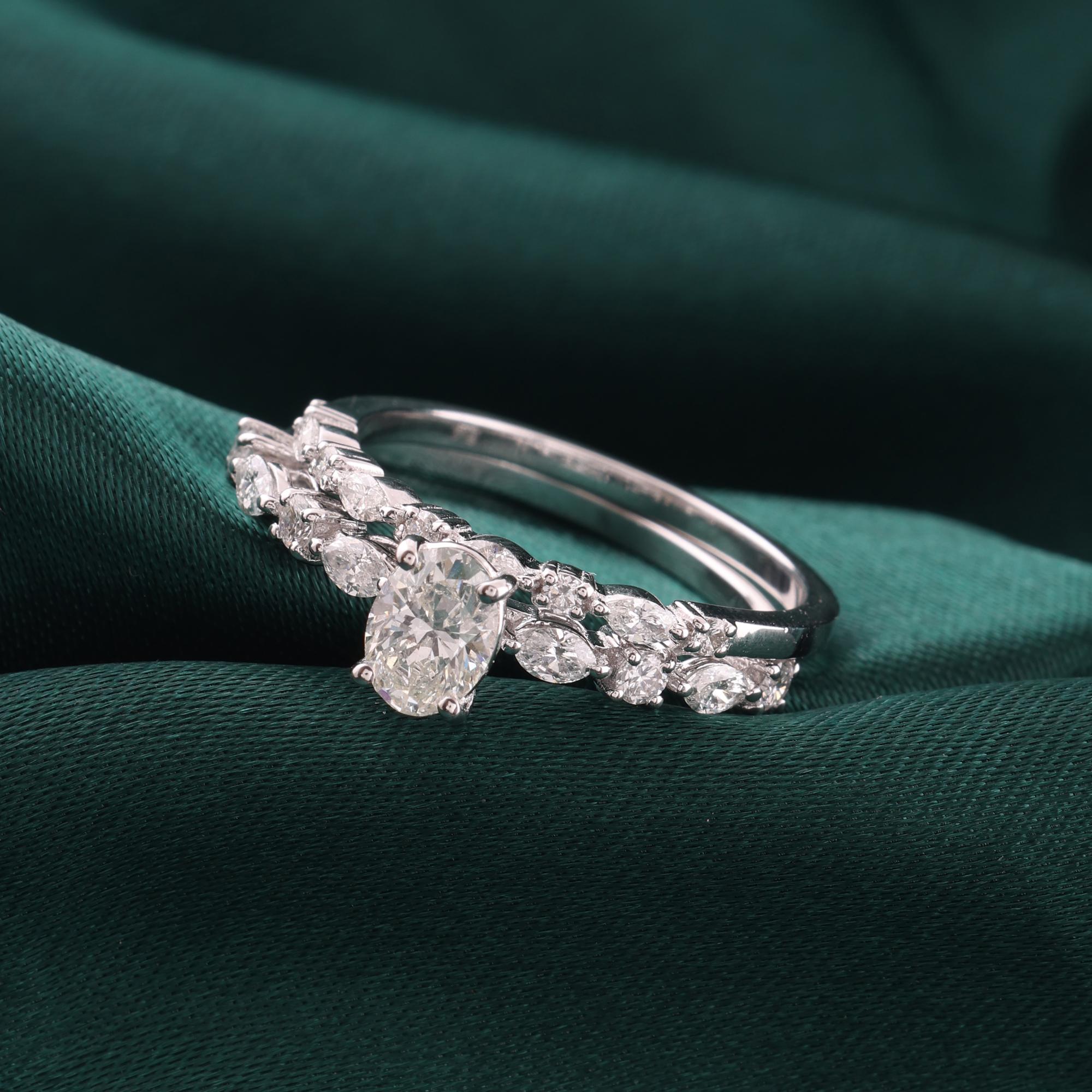 Im Angebot: 1.15Ct Certified Oval Diamond Solitaire Stackable Band Ring Set 18K White Gold () 8