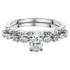 1.15Ct Certified Oval Diamond Solitaire Stackable Band Ring Set 18K White Gold