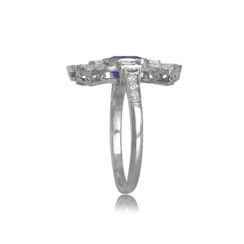 1.15ct Cushion Cut Natural Sapphire Cocktail Ring, Diamond Halo, Platinum In Excellent Condition For Sale In New York, NY