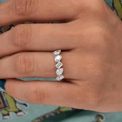 Multi Cut 1.15Ct Diamond Half Eternity Stackable Band Ring 14k White Gold