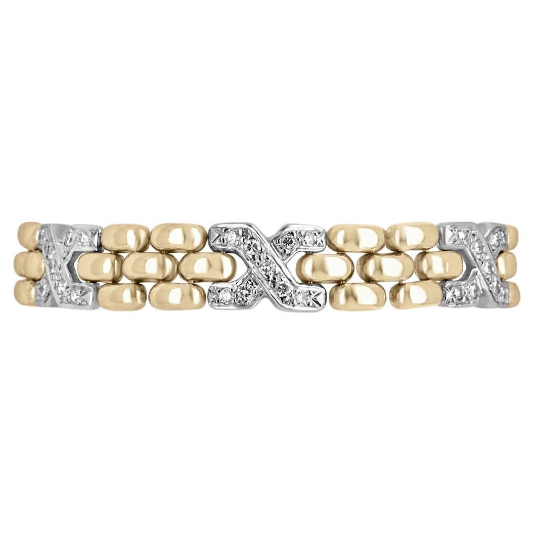 1.15ct Diamond "X" Tennis Bracelet – 14k Gold 8in Retro Yellow Gold Elegant For Sale