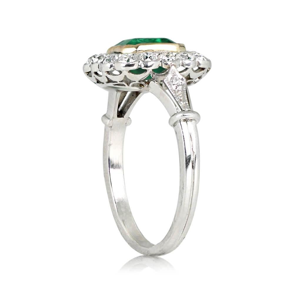 Art Deco 1.15ct Emerald Cut Emerald  Engagement Ring, Diamond Halo, Platinum For Sale