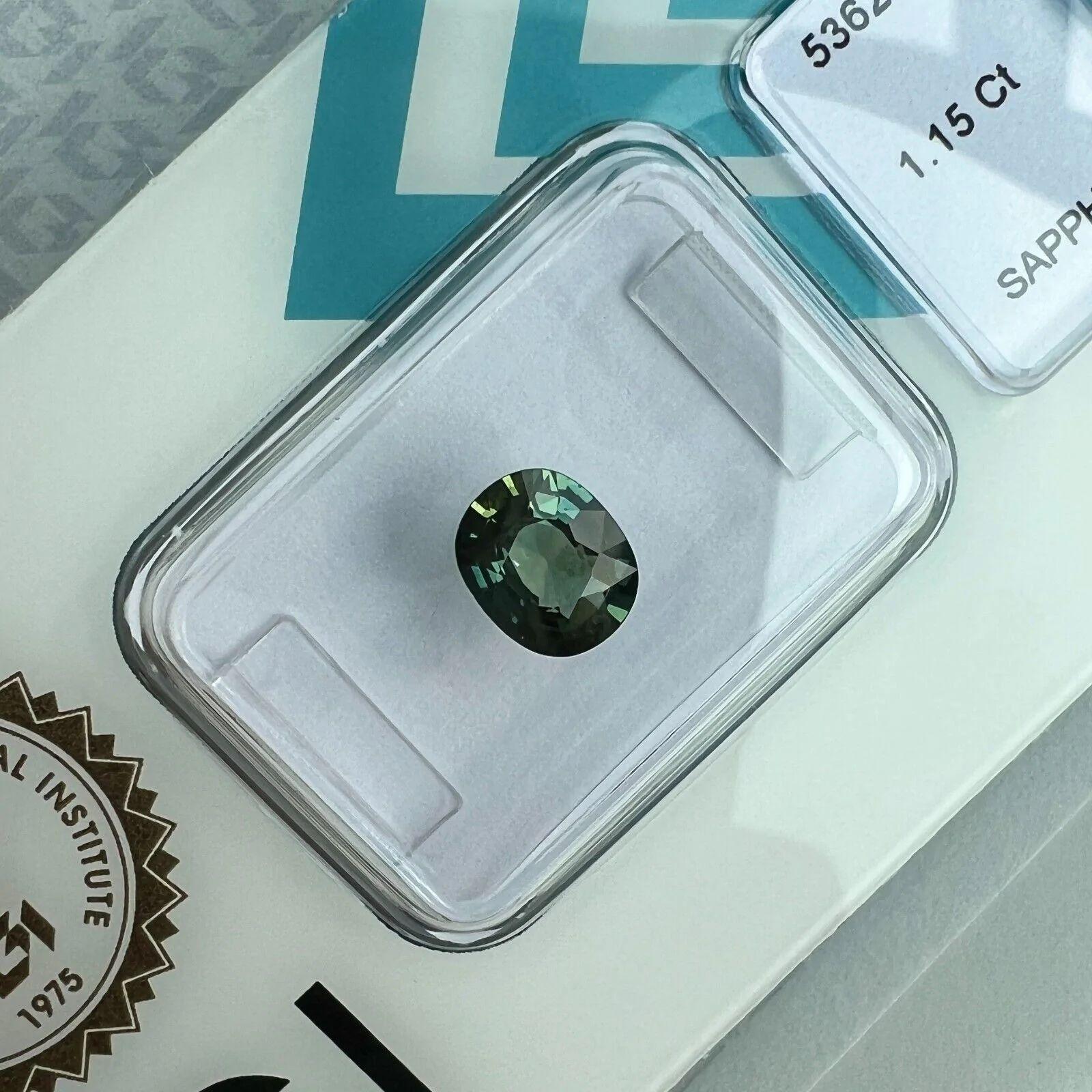 1.15ct Fine Deep Green Blue Teal Untreated Sapphire Oval Cut IGI Certified Gem For Sale 1