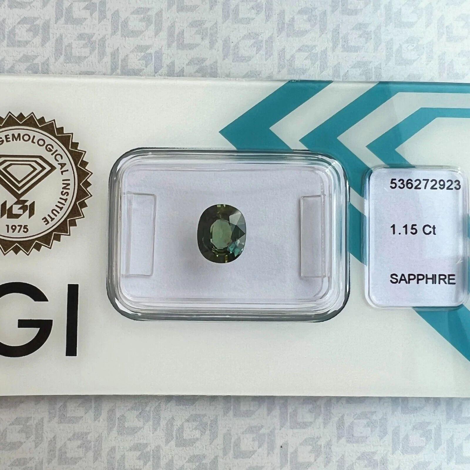 1.15ct Fine Deep Green Blue Teal Untreated Sapphire Oval Cut IGI Certified Gem For Sale 2