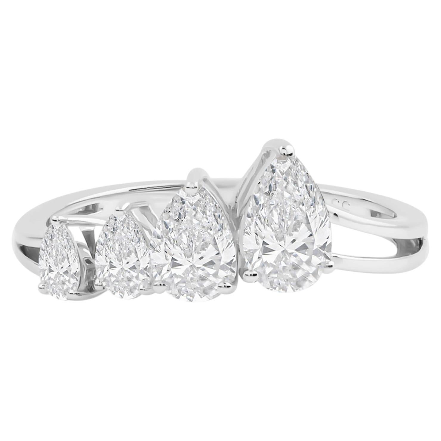 1.15ct Graduated Pear Diamond Engagement Band Ring 14 Karat White Gold