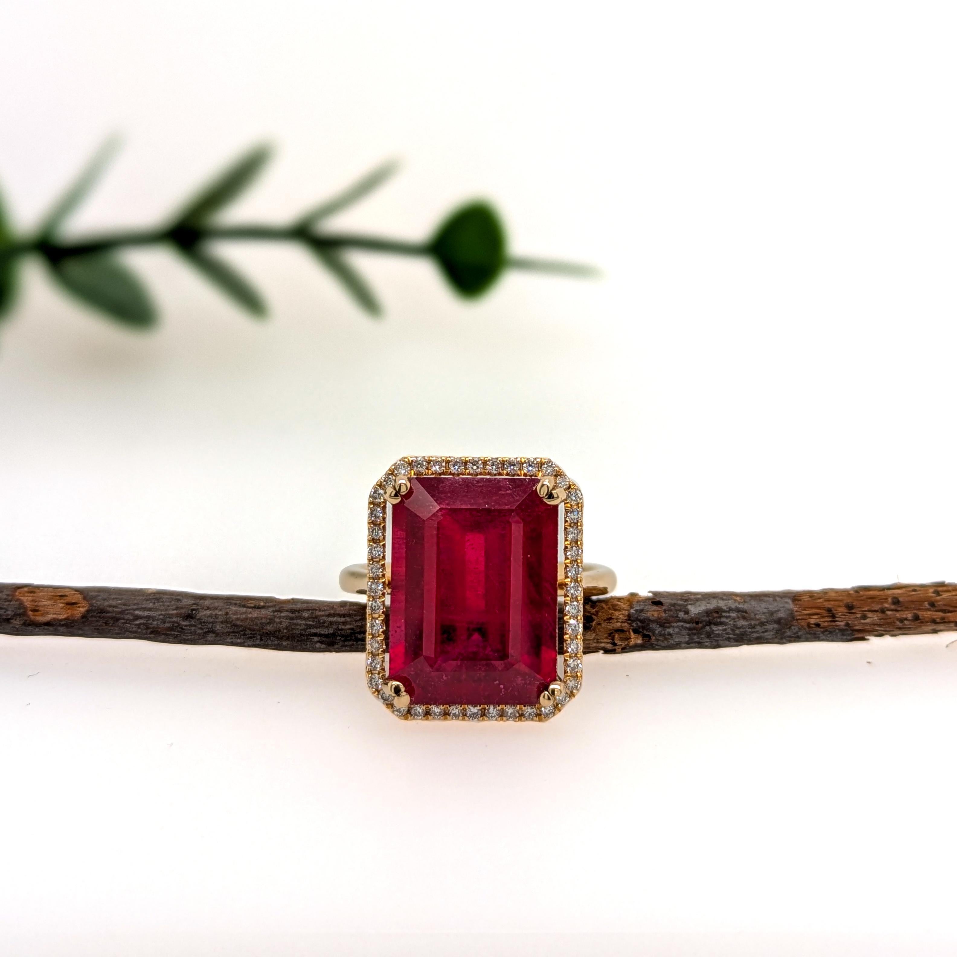 Art Deco 11.5ct Madagascar Ruby Ring w Natural Diamond Halo in 14K Gold  EM 14x11mm For Sale