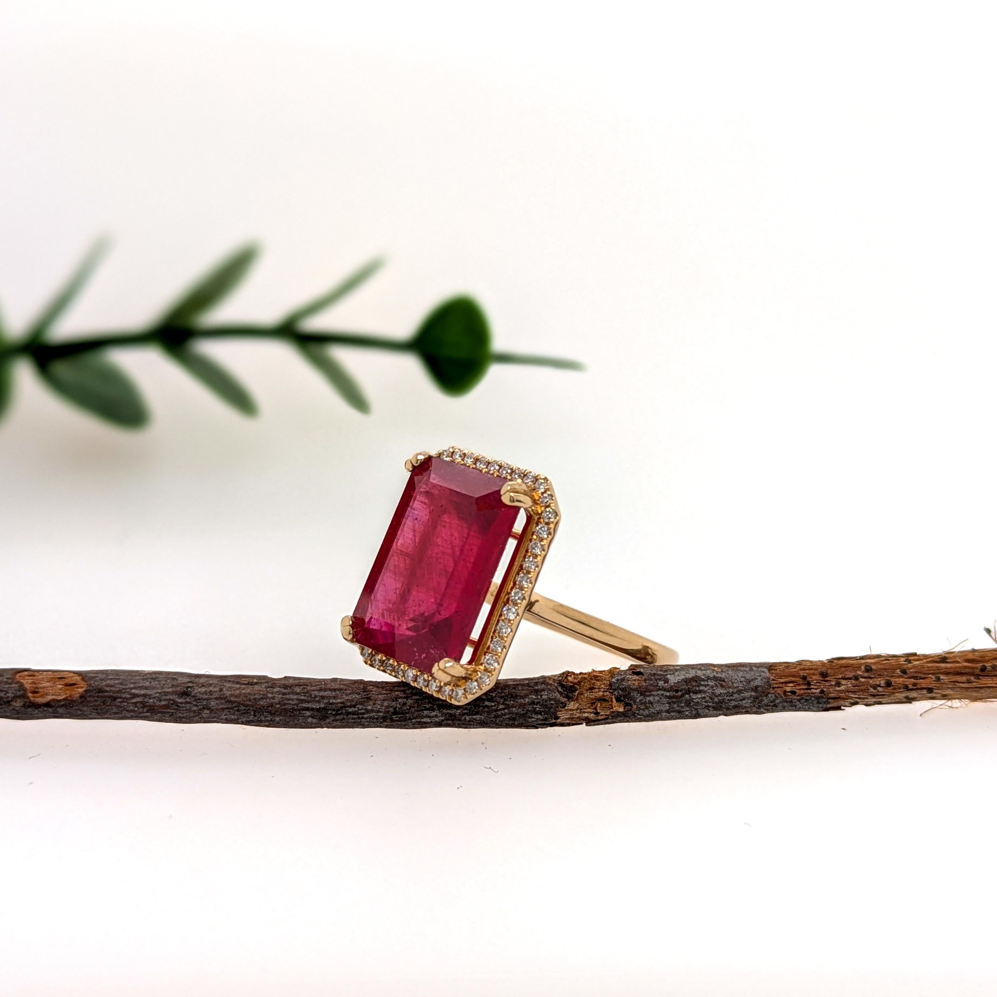 Emerald Cut 11.5ct Madagascar Ruby Ring w Natural Diamond Halo in 14K Gold  EM 14x11mm For Sale