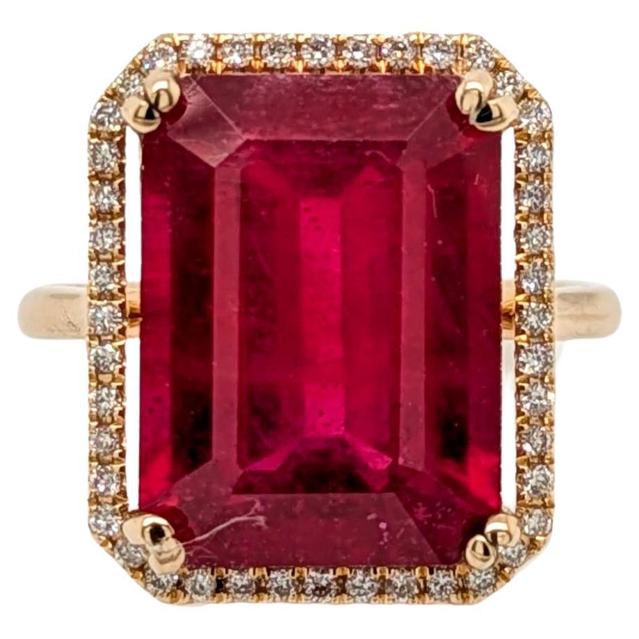 11.5ct Madagascar Ruby Ring w Natural Diamond Halo in 14K Gold  EM 14x11mm