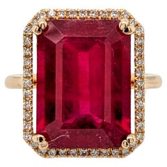 11.5ct Madagascar Ruby Ring with Natural Diamond Halo: Solid 14K Gold, 14x11mm