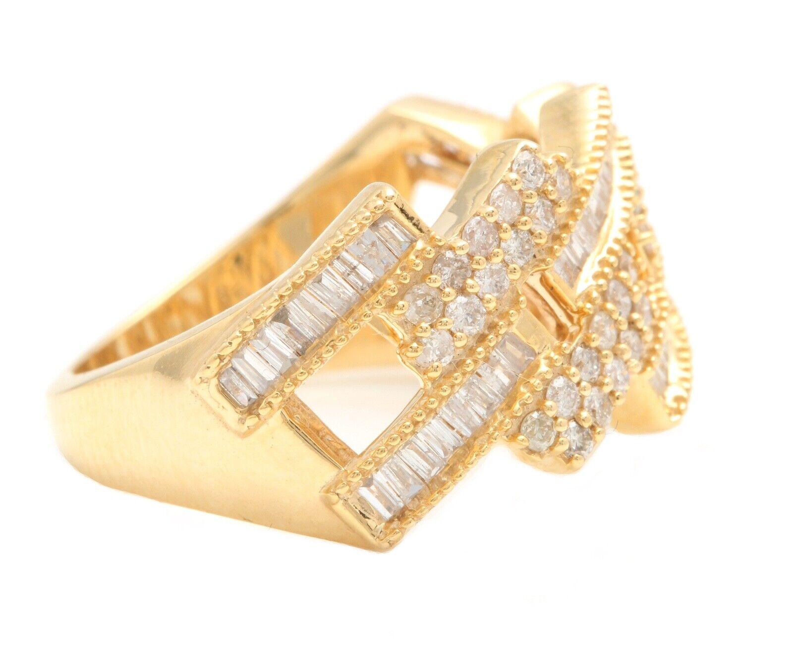 1.15Ct Natural Diamond 10K Solid Yellow Gold Unisex Ring

Amazing looking piece!

Suggested Replacement Value Approx. 5,000.00

Total Natural Round & Baguette Cut Diamonds Weight: Approx. 1.15 Carats (color G-H / Clarity SI-I1)

Width of the ring: