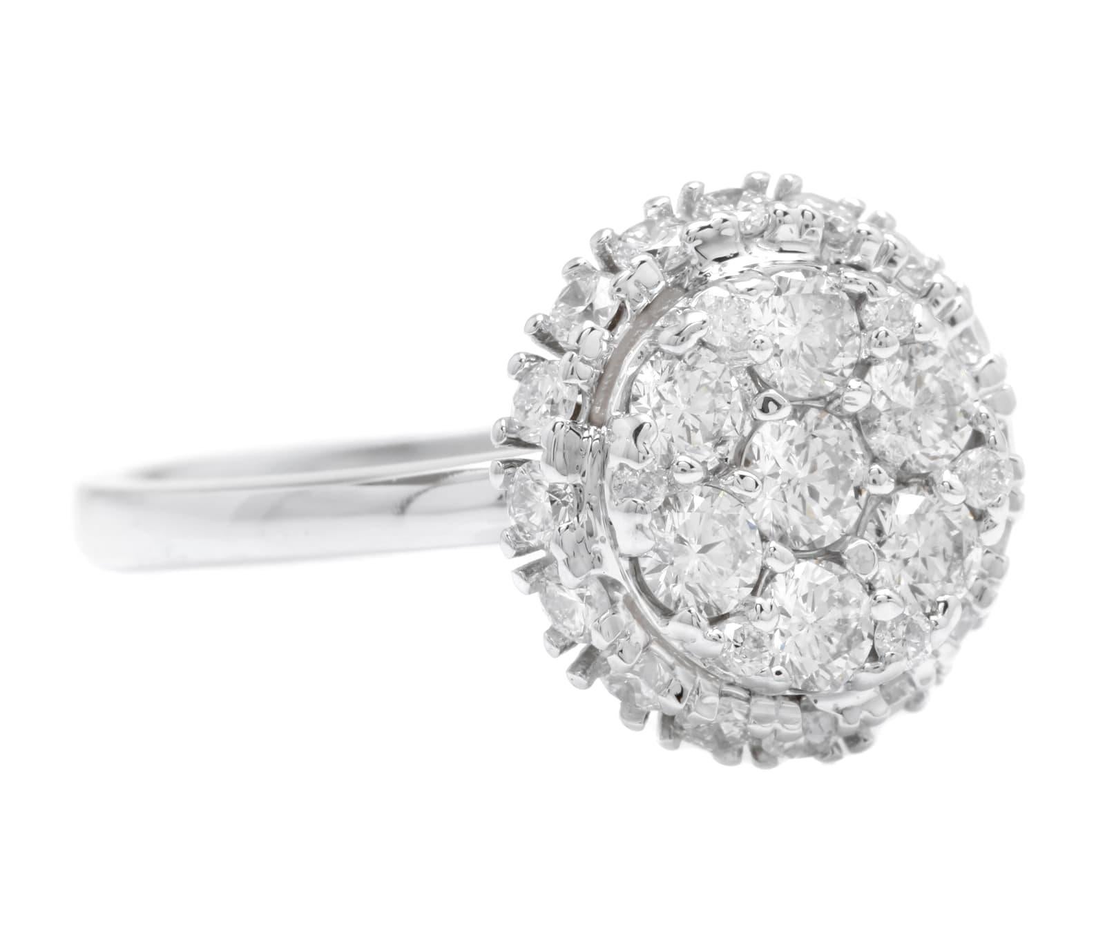 Splendid 1.15 Carats Natural Diamond 14K Solid White Gold Ring

Suggested Replacement Value: $4,000.00

Stamped: (14K)

Total Natural Round Cut Diamonds Weight: 1.15 Carats (color G-H / Clarity SI1-SI2)

The width of the ring is: 12.20mm

Ring size: