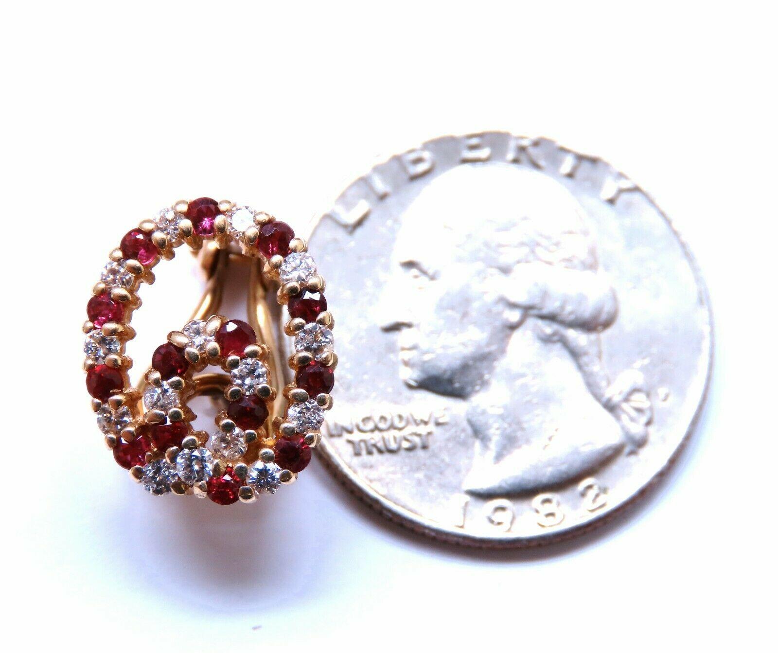Round Cut 1.15ct. Natural Ruby Diamond Swirl Clip Earrings 14kt For Sale