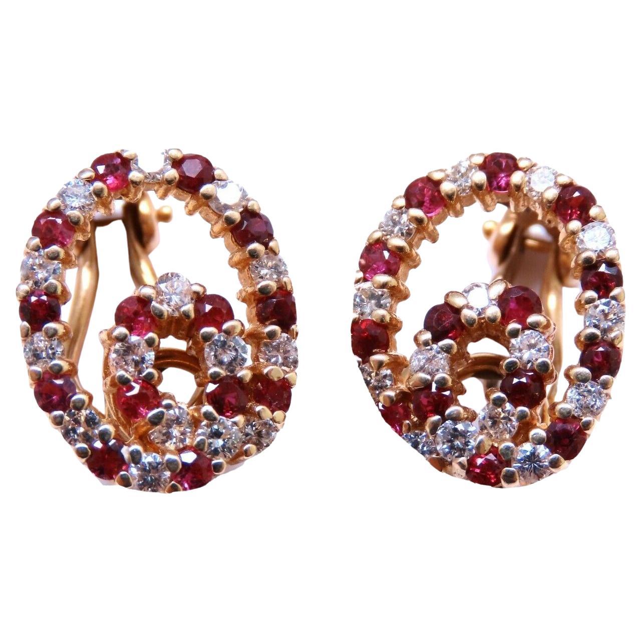 1.15ct. Natural Ruby Diamond Swirl Clip Earrings 14kt For Sale