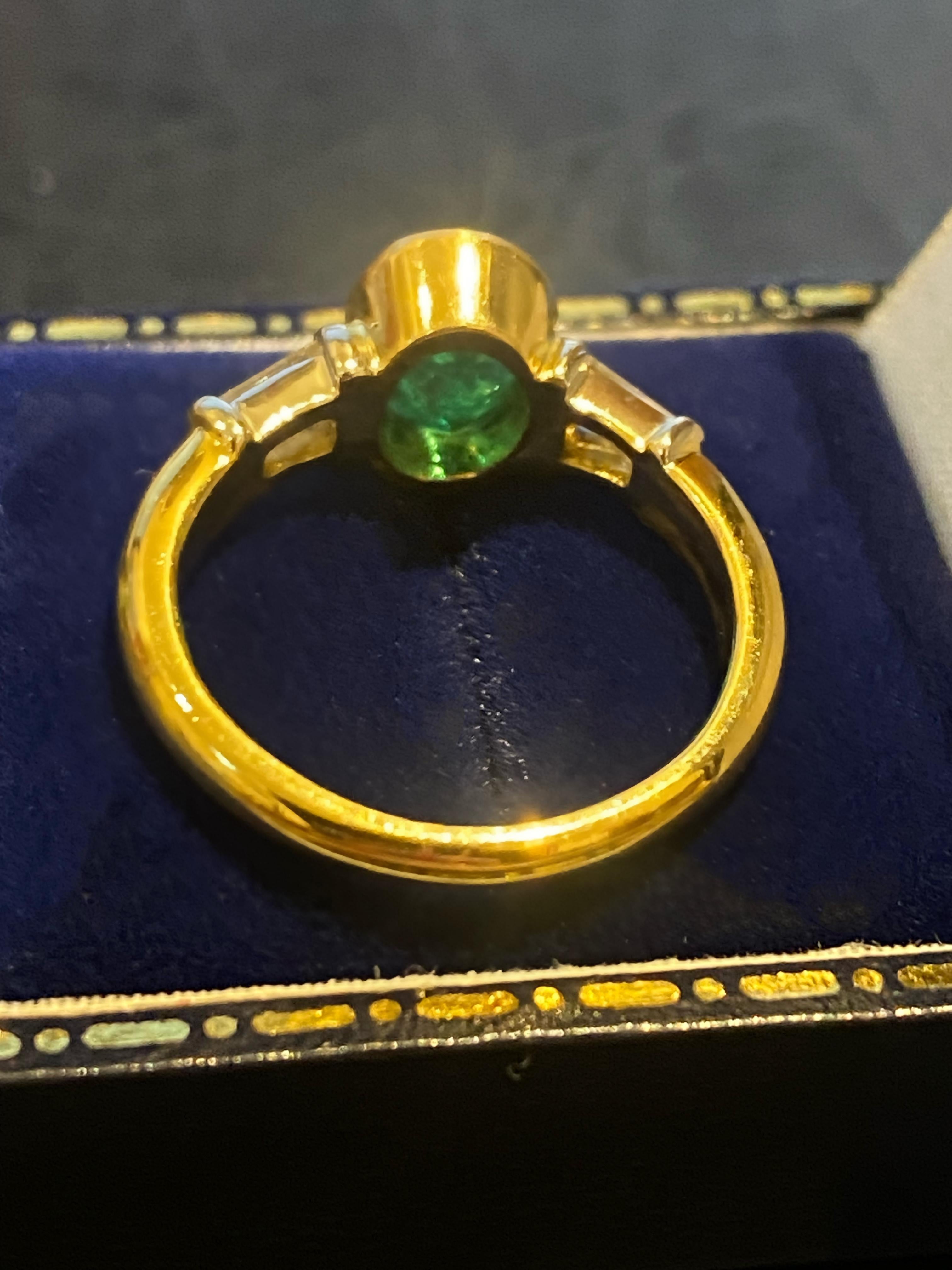 1.15ct Natural Zambian Emerald & Diamond (0.35ct) 18K White & Yellow Gold Ring For Sale 2