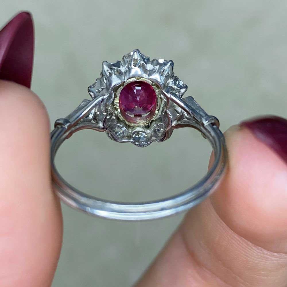 1.15ct Oval Cut Ruby Engagement Ring, Diamond Halo, Platinum & 18k Yellow Gold For Sale 6