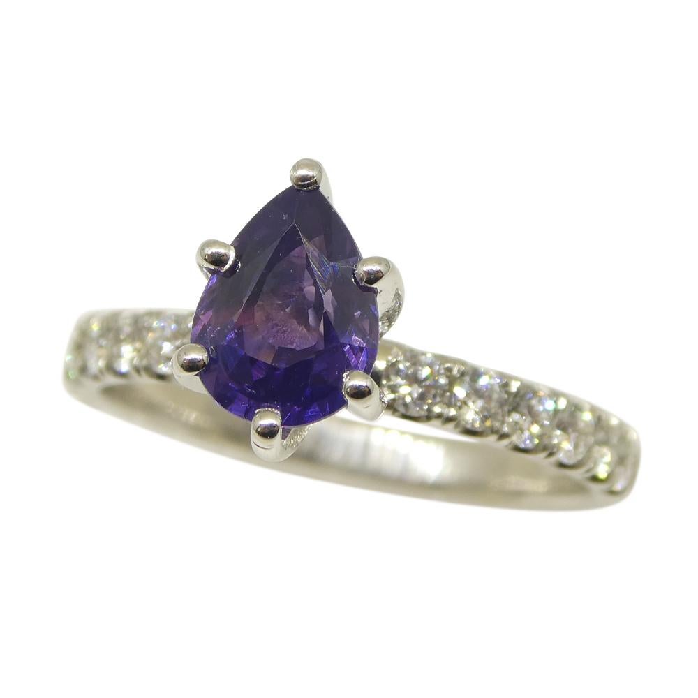 1.15ct Pear Purple Sapphire, Diamond Engagement Ring in 18k White Gold In New Condition For Sale In Toronto, Ontario