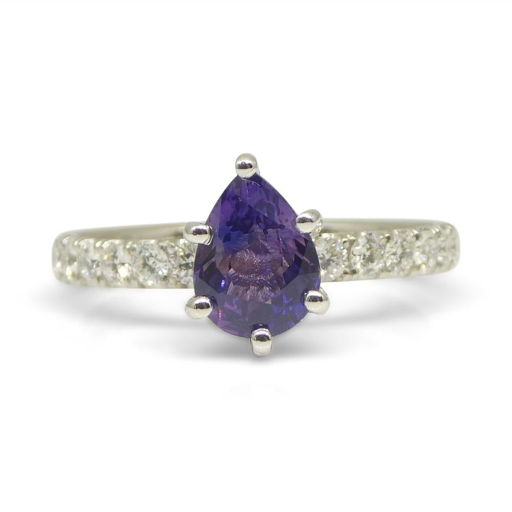1.15ct Pear Purple Sapphire, Diamond Engagement Ring in 18k White Gold For Sale 2
