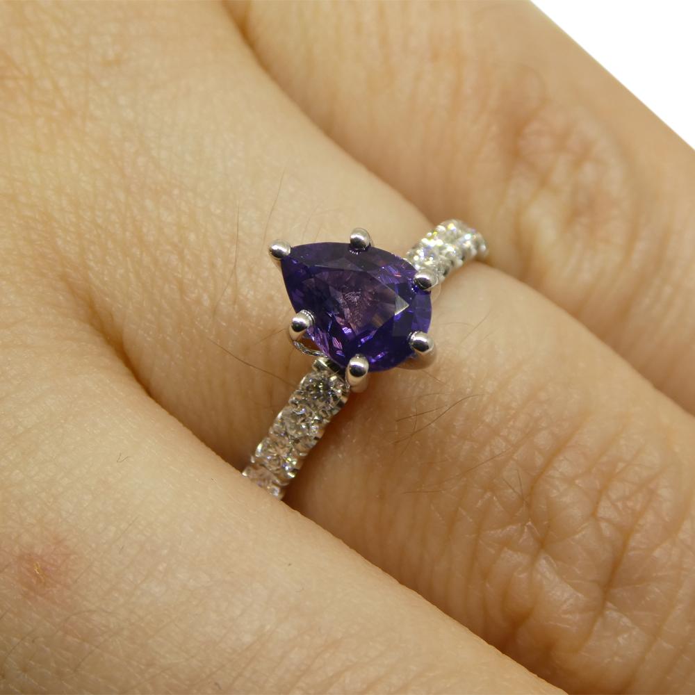 1.15ct Pear Purple Sapphire, Diamond Engagement Ring in 18k White Gold For Sale 3