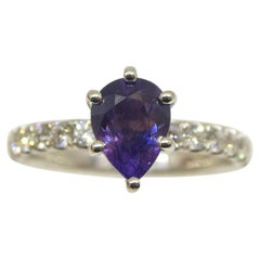 1.15ct Pear Purple Sapphire, Diamond Engagement Ring in 18k White Gold