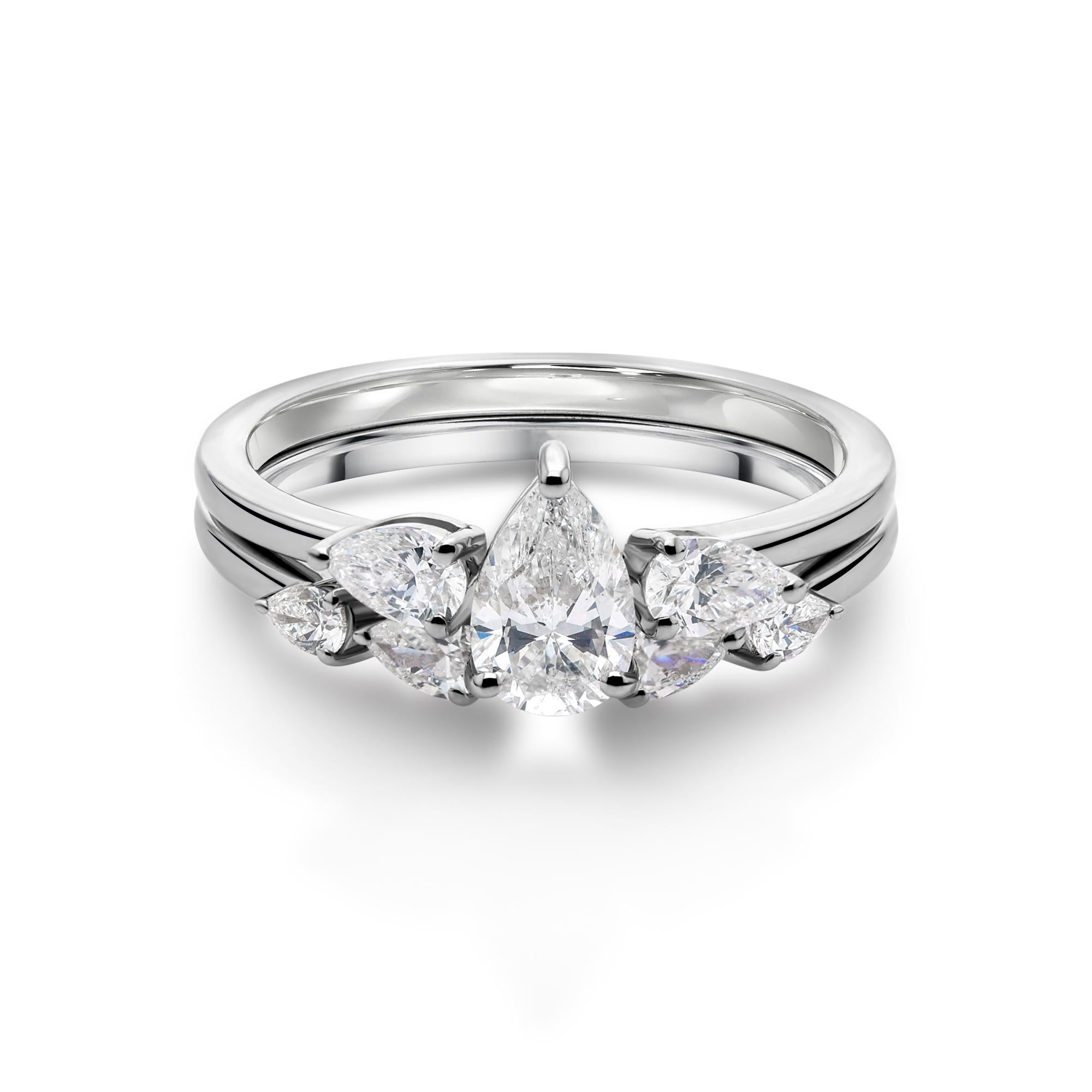 1.15Ct Pear Solitaire Engagement Ring with Matching Pear Band Set 14K White Gold Corte pera en venta