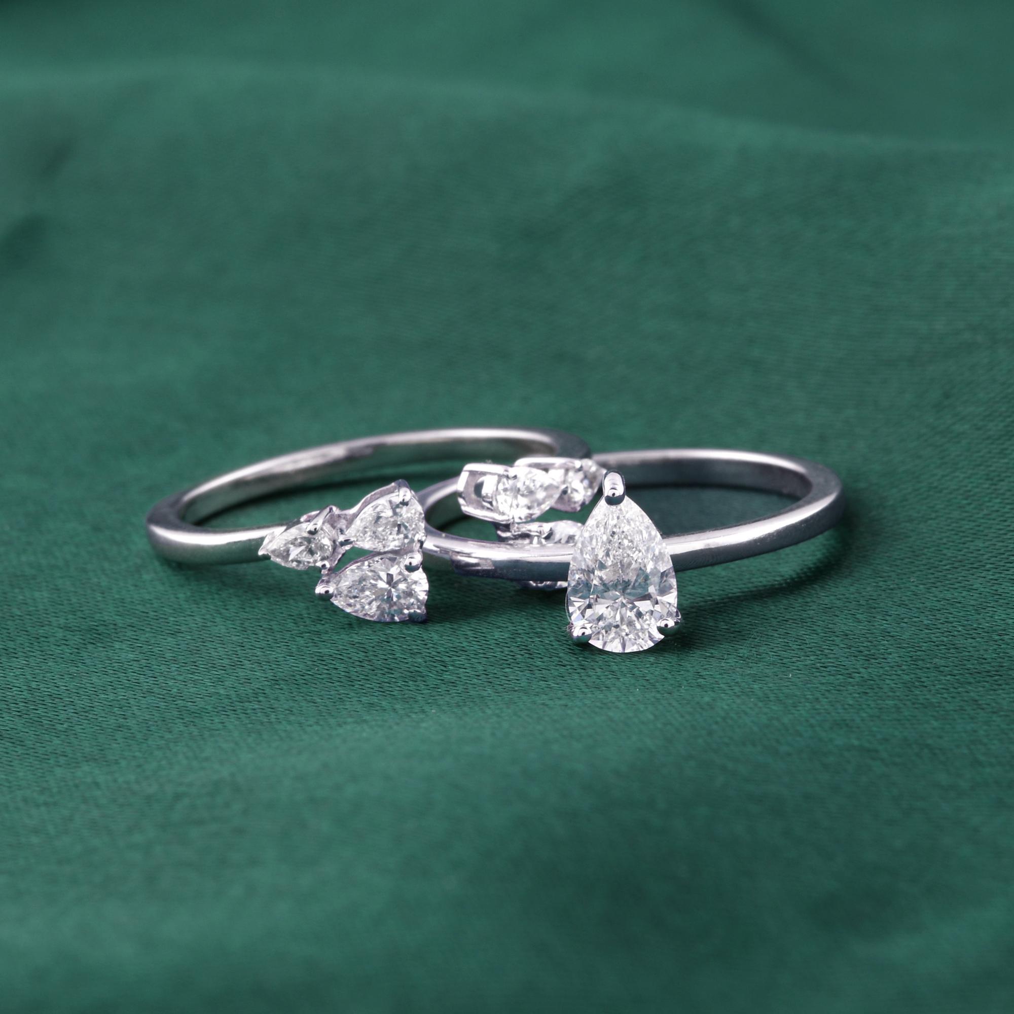 1.15Ct Pear Solitaire Engagement Ring with Matching Pear Band Set 14K White Gold en Nuevo estado para la venta en Diera, Dubai