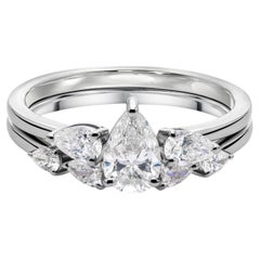 1.15Ct Pear Solitaire Engagement Ring with Matching Pear Band Set 14K White Gold