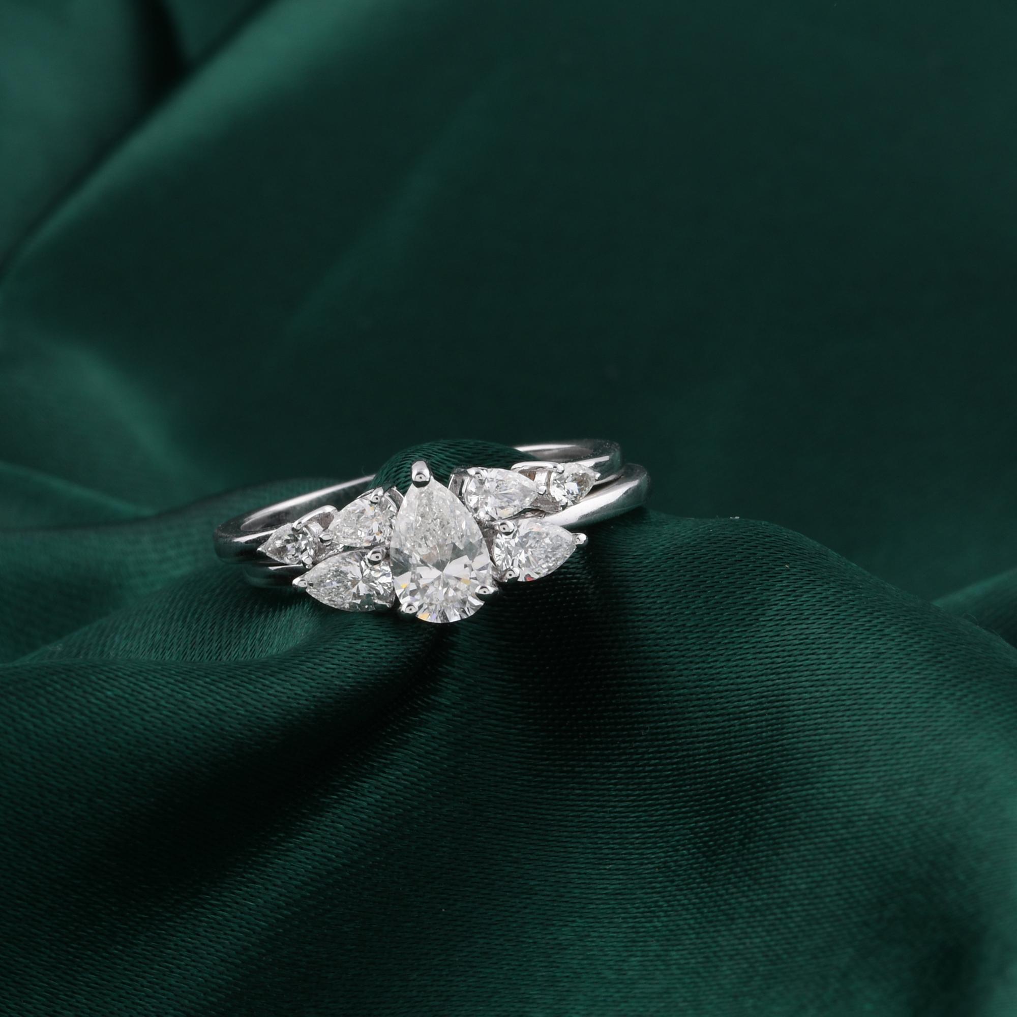 1.15Ct Pear Solitaire Engagement Ring with Matching Pear Band Set 18K White Gold en venta 1