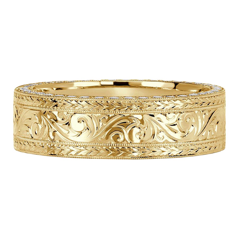 1.15ct Round Brilliant Cut Diamond Men
s Engraved Wedding Band