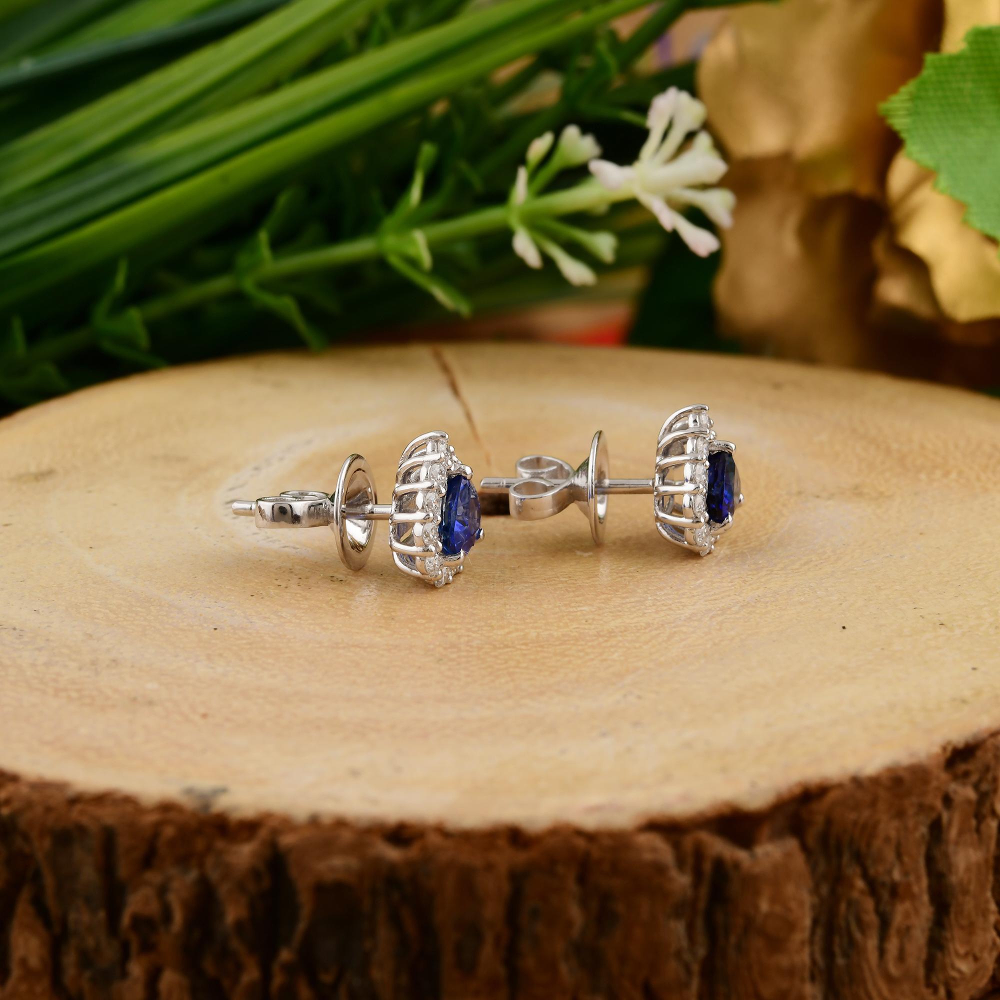 De las mujeres Pendientes de zafiro de 1,15 ct y diamante de 0,37 ct en forma de corazón, oro blanco de 14k en venta