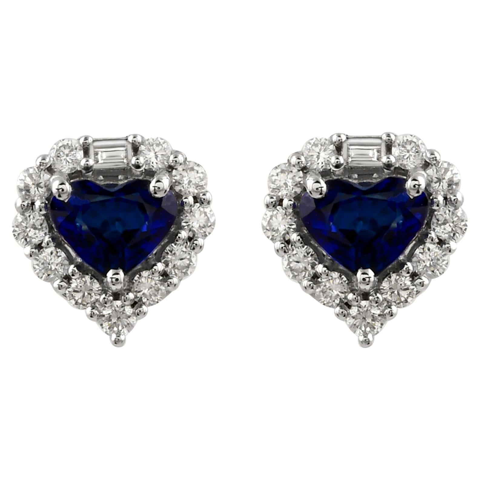 1,15ct Saphir 0,37ct Diamant Halo Herzform Ohrstecker 14k Weißgold