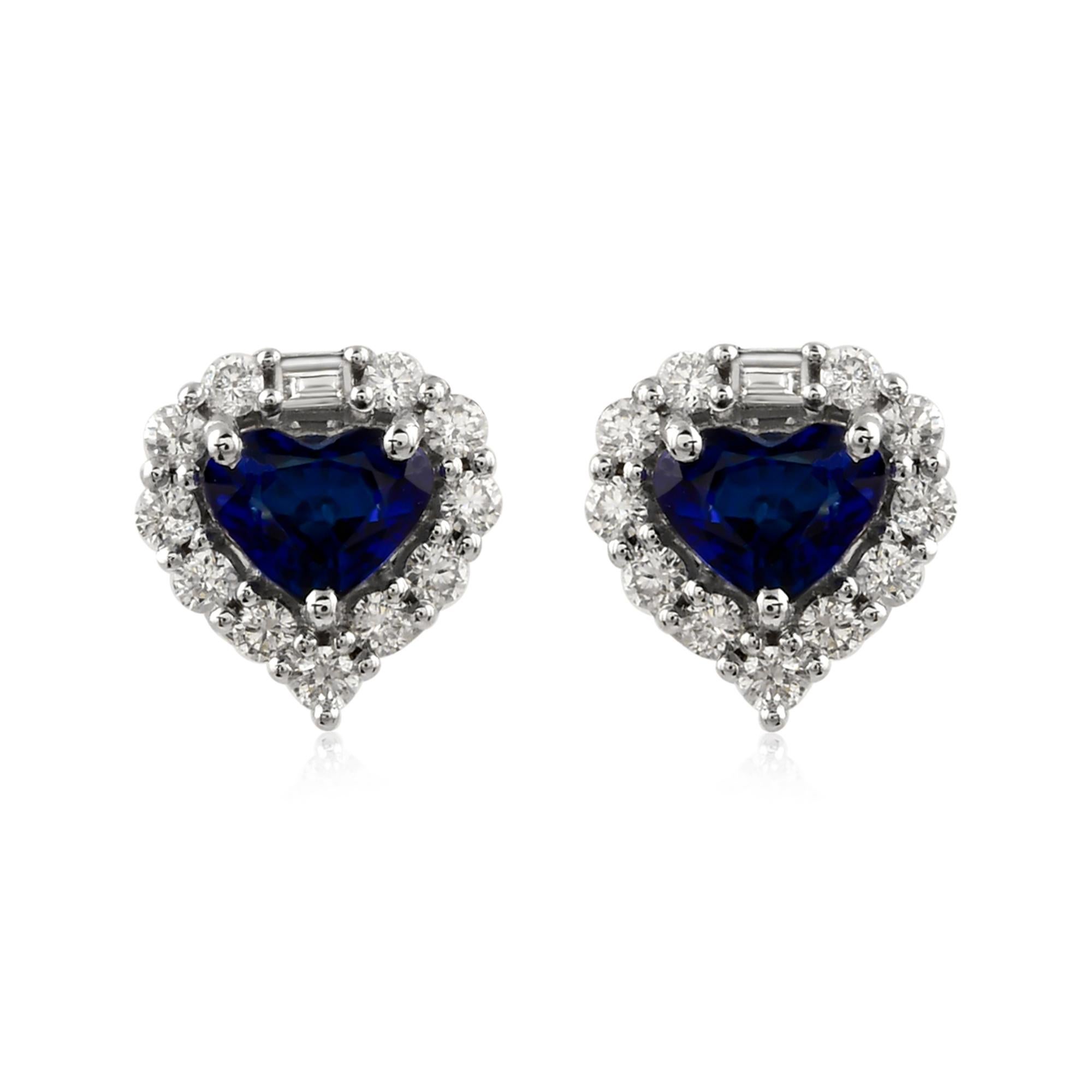 1,15ct Saphir 0,37ct Diamant Halo Herzform Ohrstecker 18k Weißgold im Angebot 1