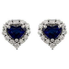 Pendientes de zafiro de 1,15 ct y diamante de 0,37 ct en forma de corazón de 18 quilates de oro blanco