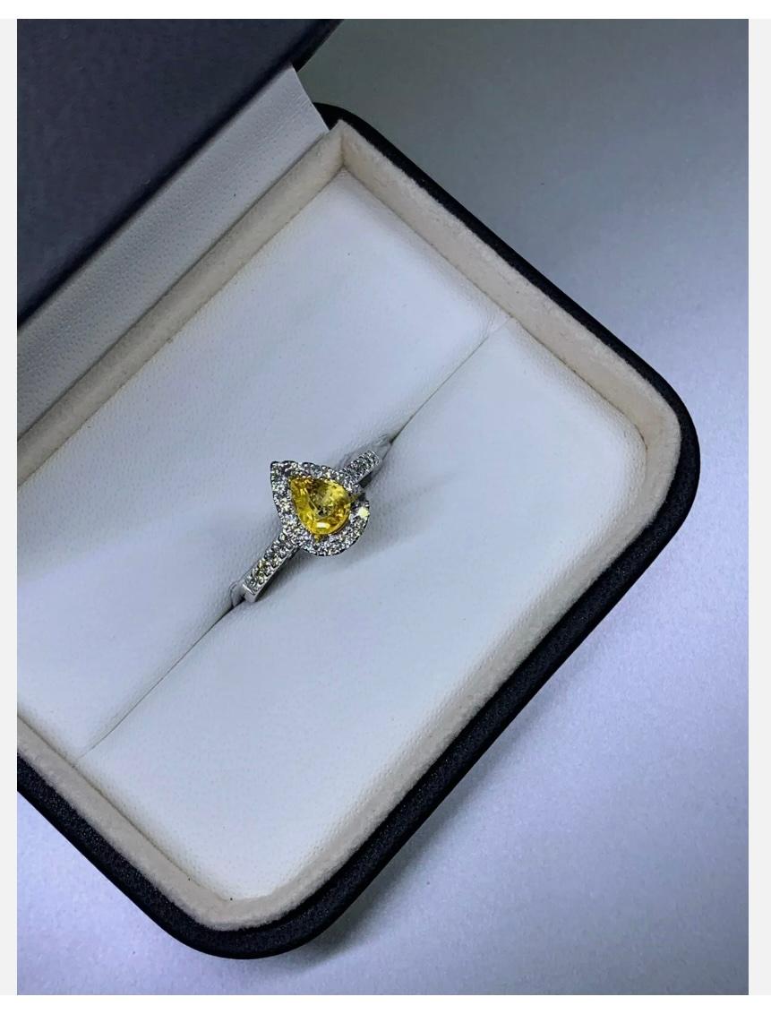 Pear Cut 1.15ct Sapphire chunky diamond solitaire engagement ring 18ct white gold