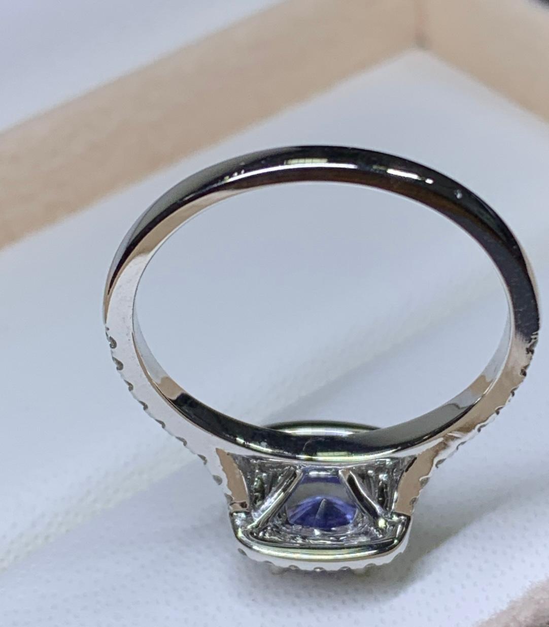 1.15ct Sapphire Diamond Halo Solitaire Engagement Ring 18ct White Gold For Sale 5